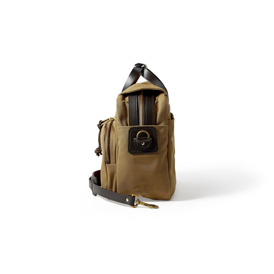 Side view of Filson Padded Computer Bag in tan