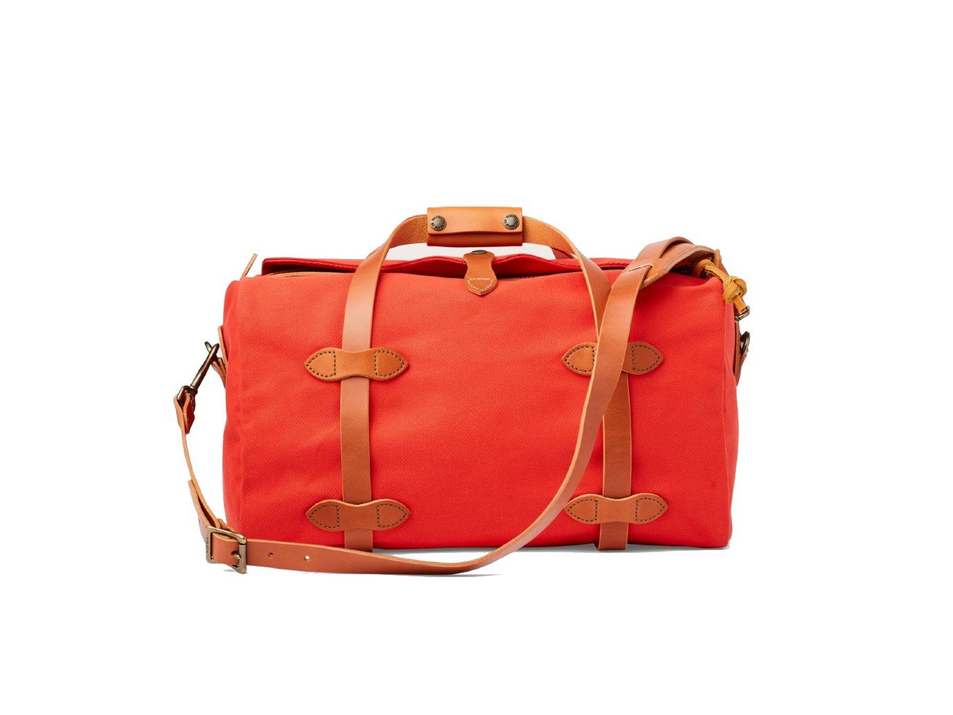 Front view of Filson Small Duffle bag in mackinaw red