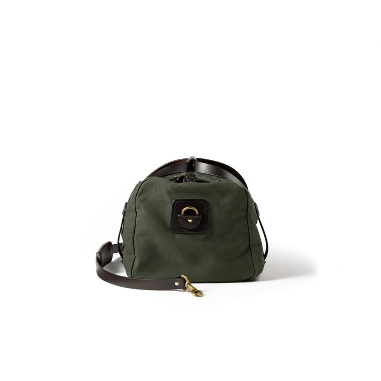 Side view of Filson Small Duffle bag in otter green