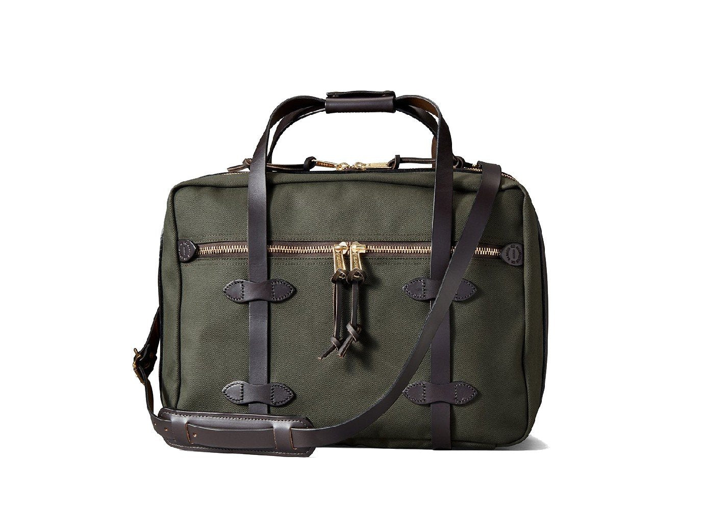 Front view of Filson Small Pullman Suitcase in otter green