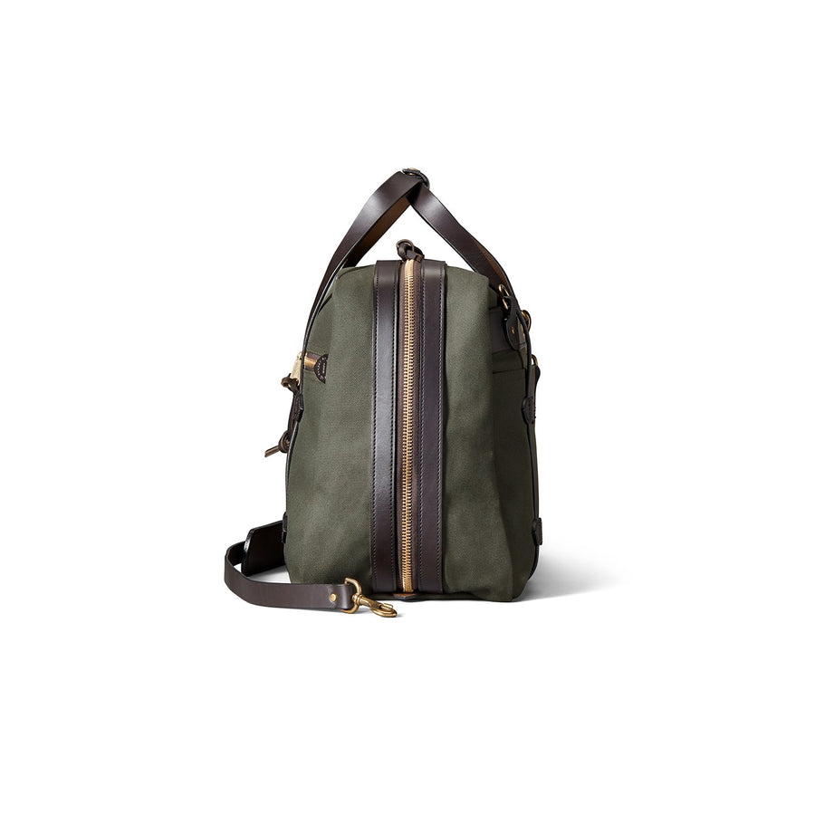 Side view of Filson Small Pullman Suitcase in otter green