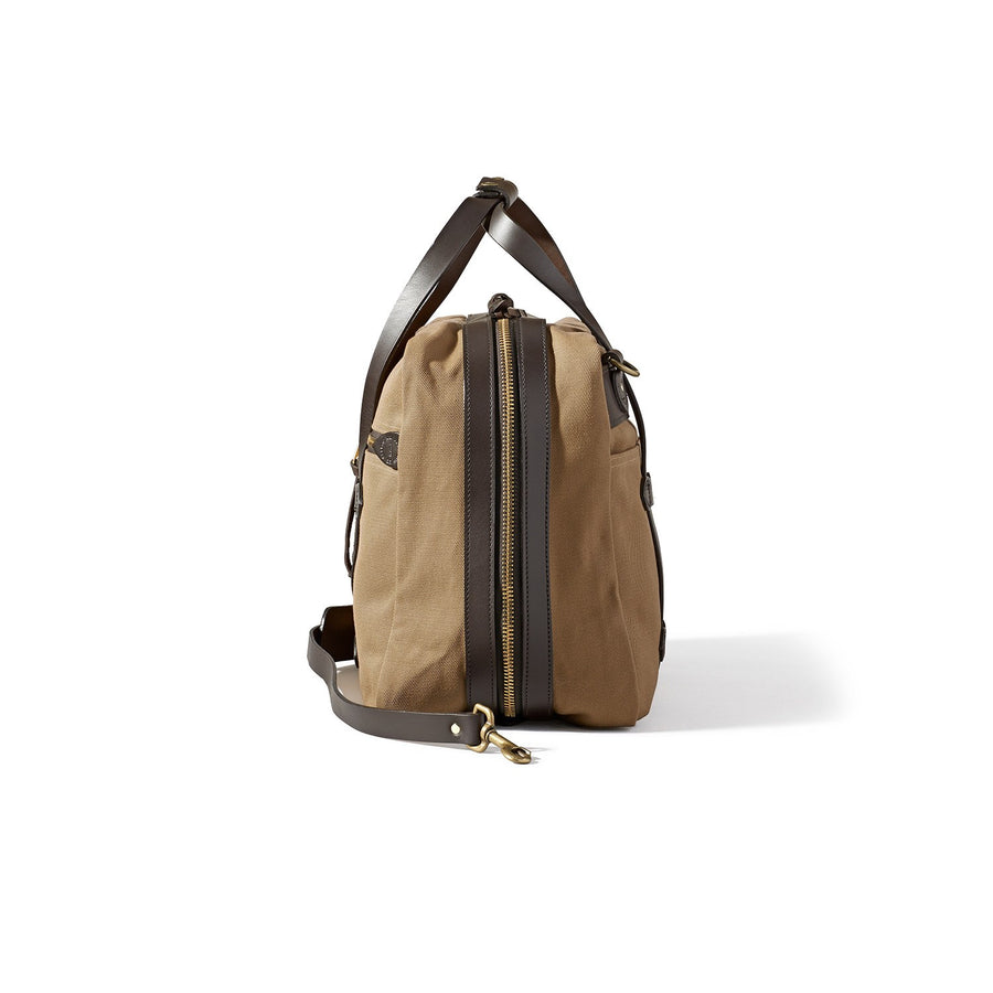 Side view of Filson Small Pullman Suitcase in tan