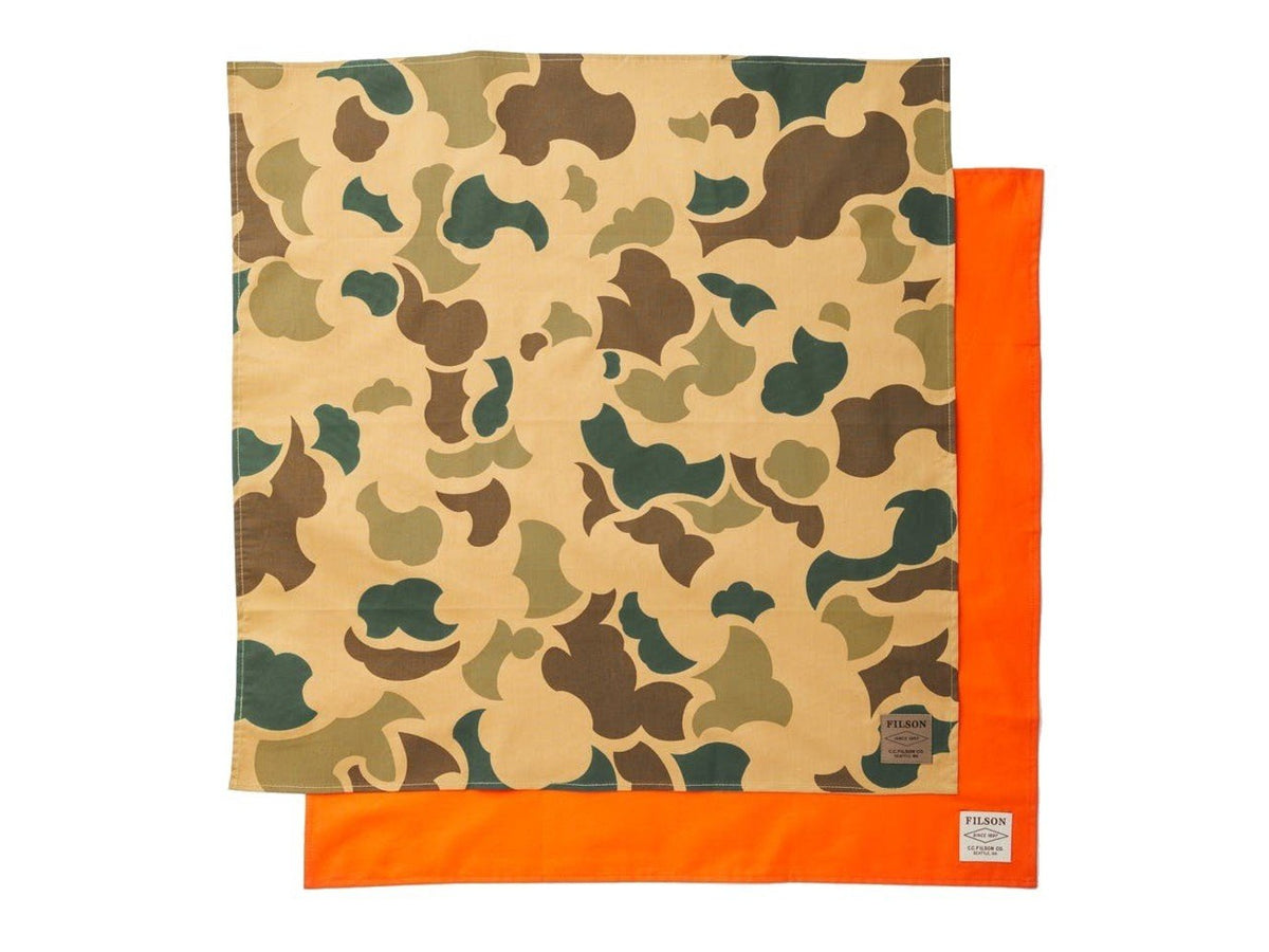 Camouflage on top of orange Filson Sportsman Bandana