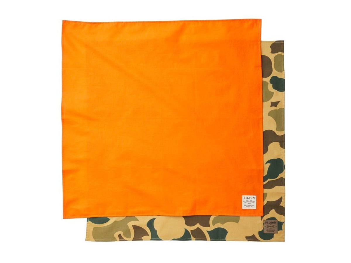 Orange on top of camouflage Filson Sportsman Bandana