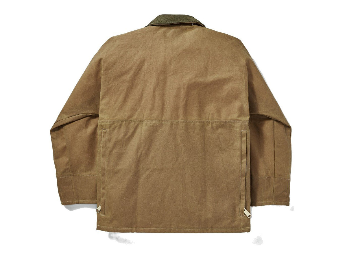 Back view of Filson Tin Cloth Field Jacket in dark tan