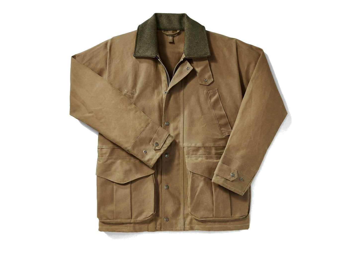 Front view of Filson Tin Cloth Field Jacket in dark tan