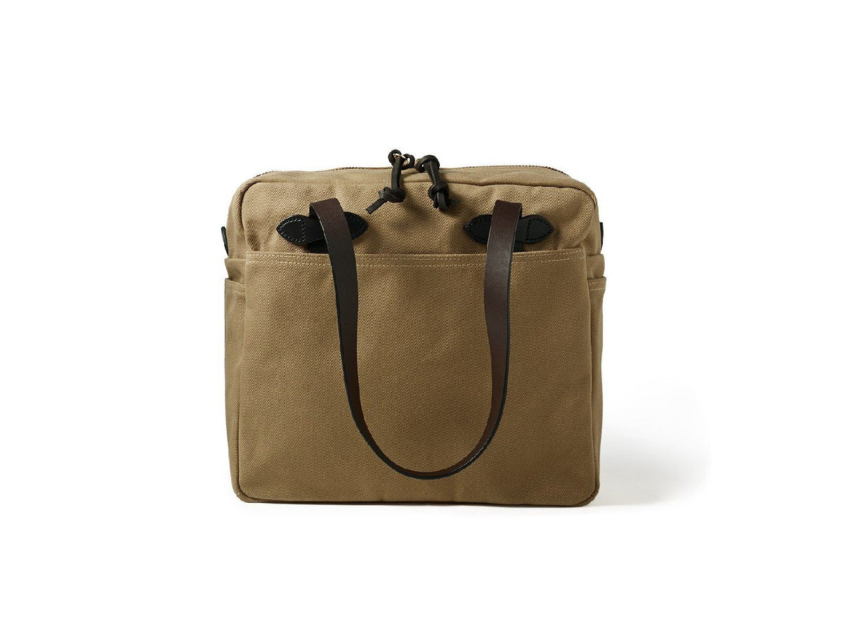 Front view of Filson Tote Bag With Zipper in tan