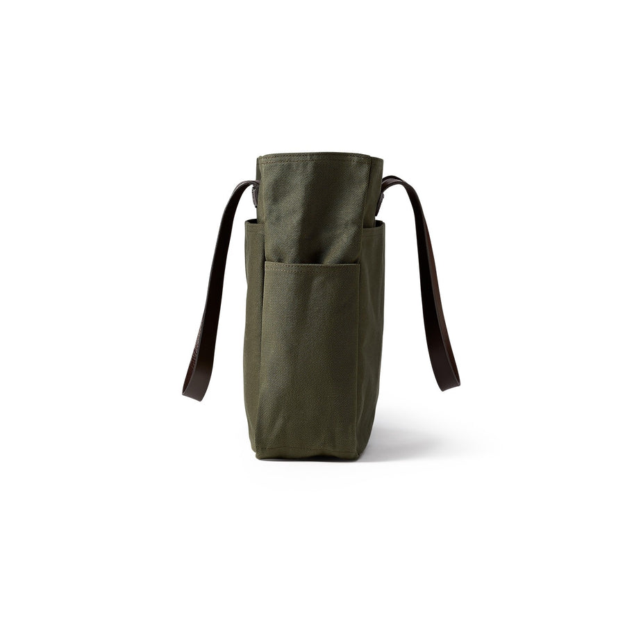 Side view of Filson Tote Bag Without Zipper in otter green