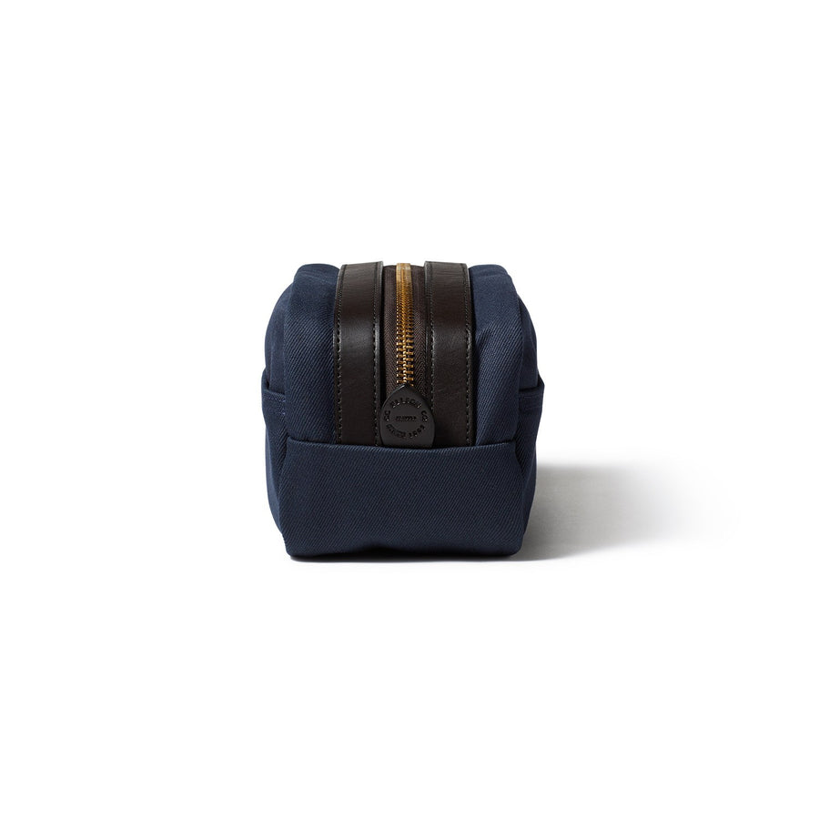 Right side view of Filson Travel Kit bag in navy
