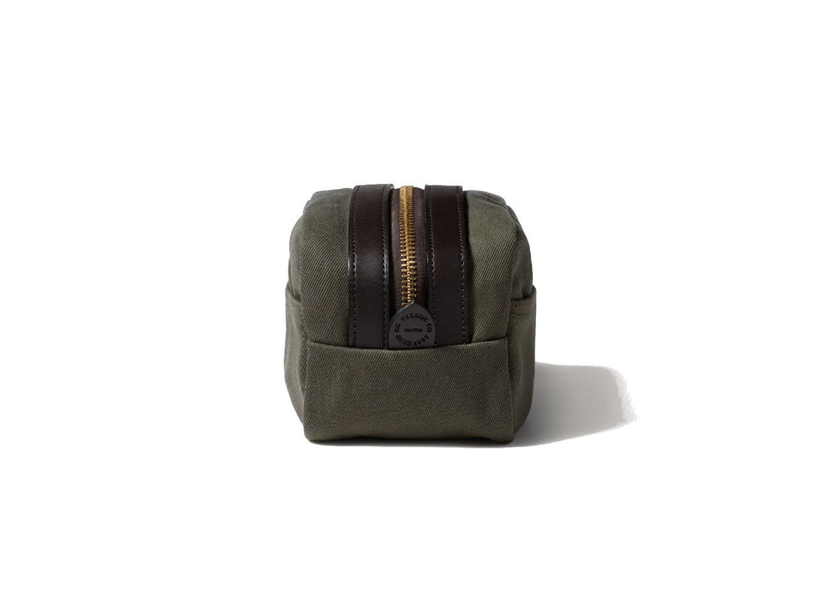 Right side view of Filson Travel Kit bag in otter green