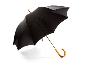 Opened malacca handle foldable tube Fox Umbrella with black canopy