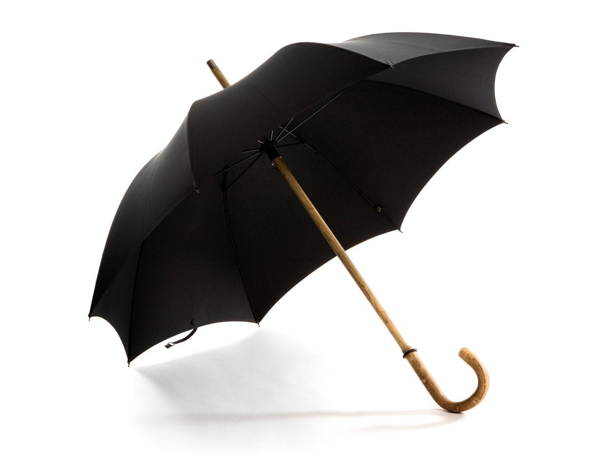 Opened solid ash Fox Umbrella with black canopy