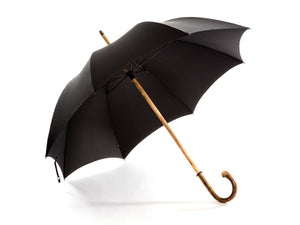 Opened solid hazel crook Fox Umbrella with black canopy