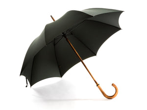 Opened solid scorched maple Fox Umbrella with dark green canopy