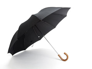 Opened malacca handle telescopic Fox Umbrella with black canopy