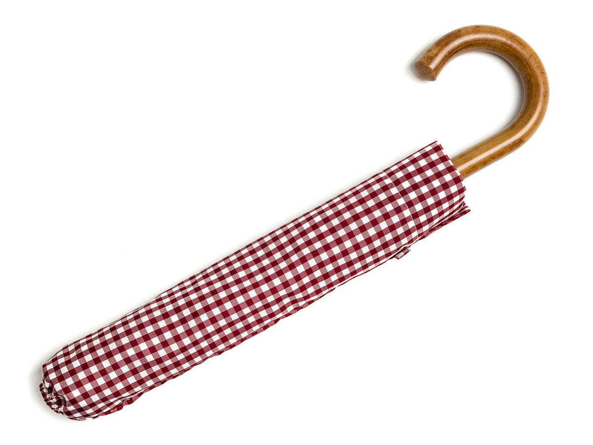 Canopy cover of malacca handle telescopic Fox Umbrella with wine and white gingham canopy