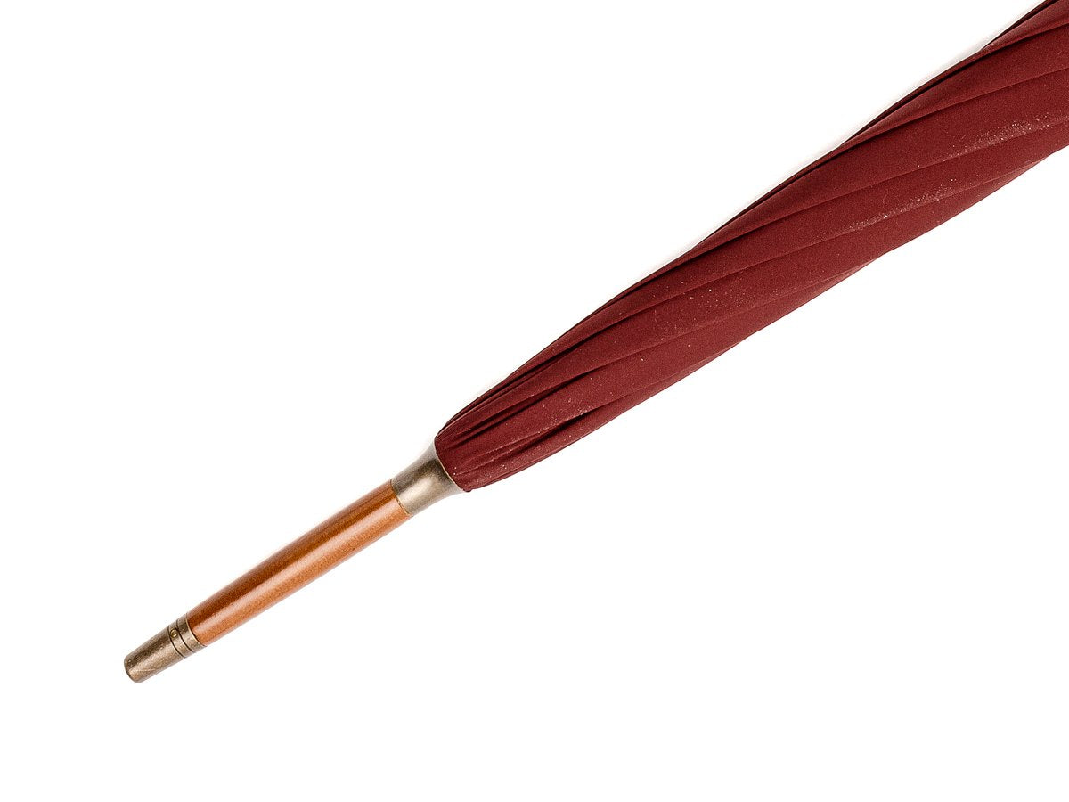 Tip end of ash handle tube Fox Umbrella with burgundy canopy