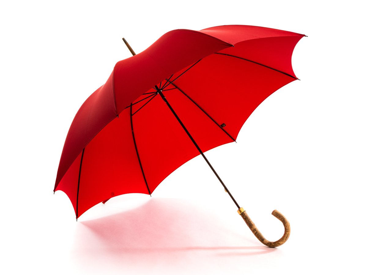 Opened ash handle tube Fox Umbrella with red canopy