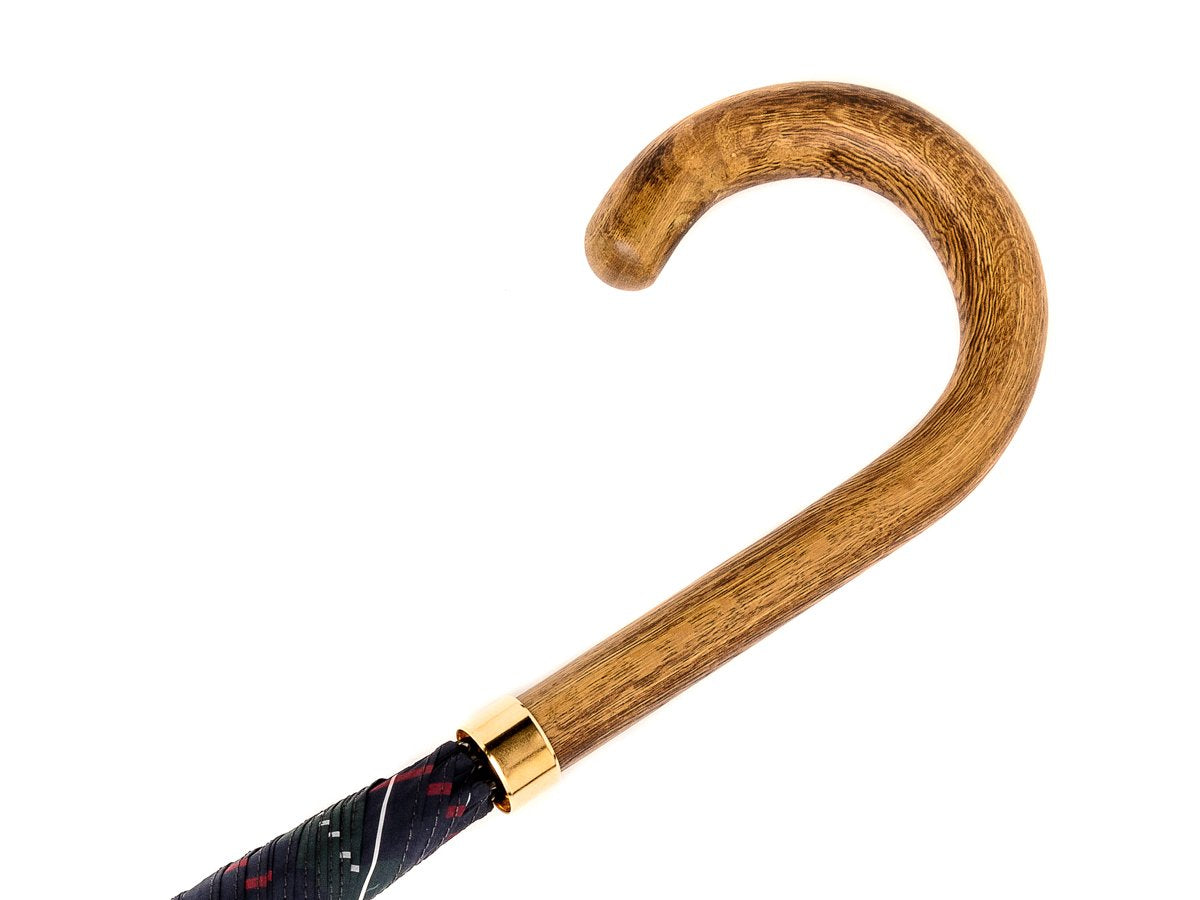 Light grain wood handle of tube Fox Umbrella with colquhoun tartan canopy