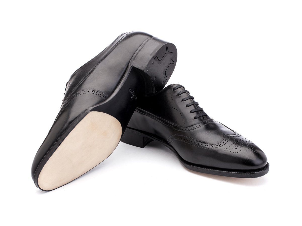 Prestige leather sole of EE width John Lobb Cavendish wingtip full brogue balmoral oxford shoes in black oxford calf
