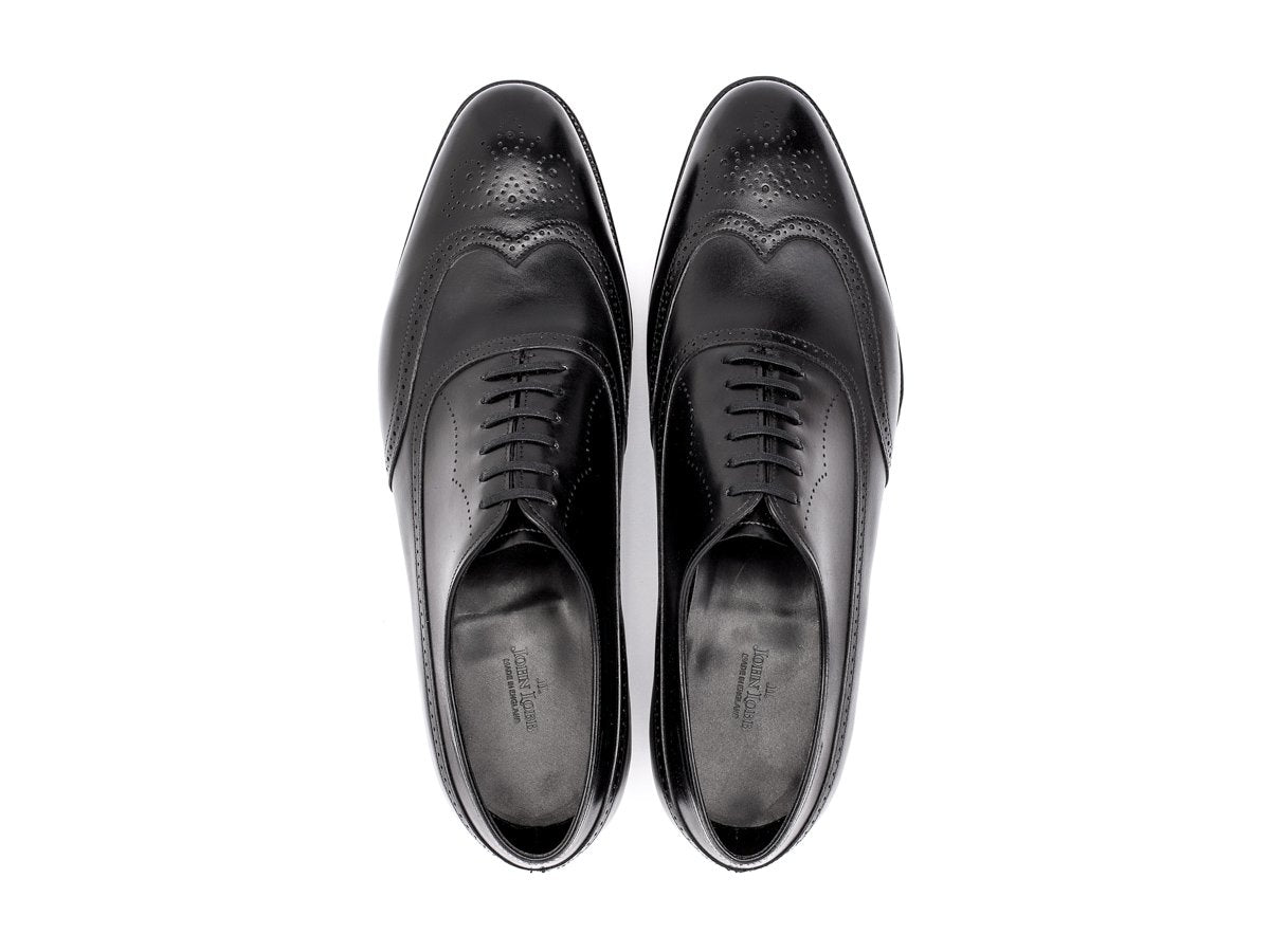 Top view of EE width John Lobb Cavendish wingtip full brogue balmoral oxford shoes in black oxford calf