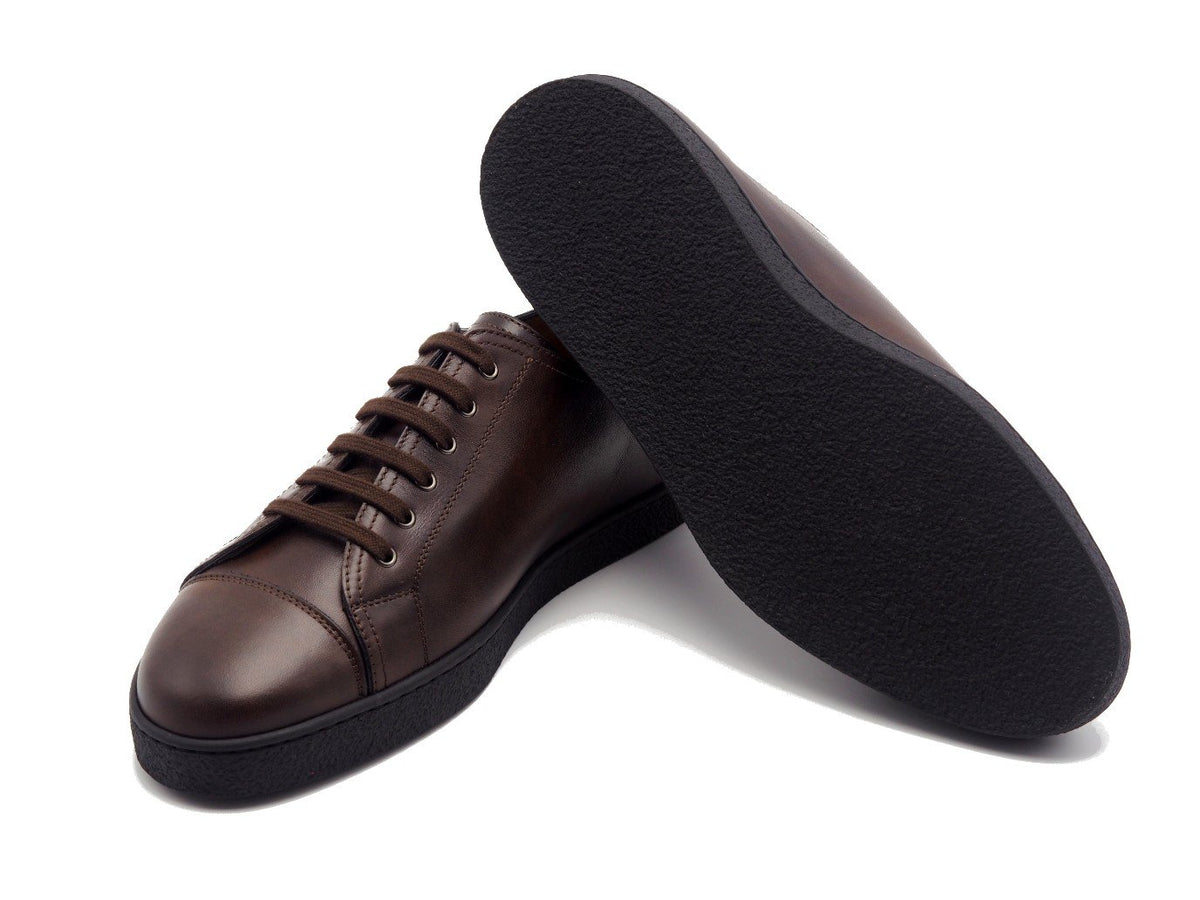 Rubber sole of John Lobb Levah classic tennis sneakers in dark brown museum calf