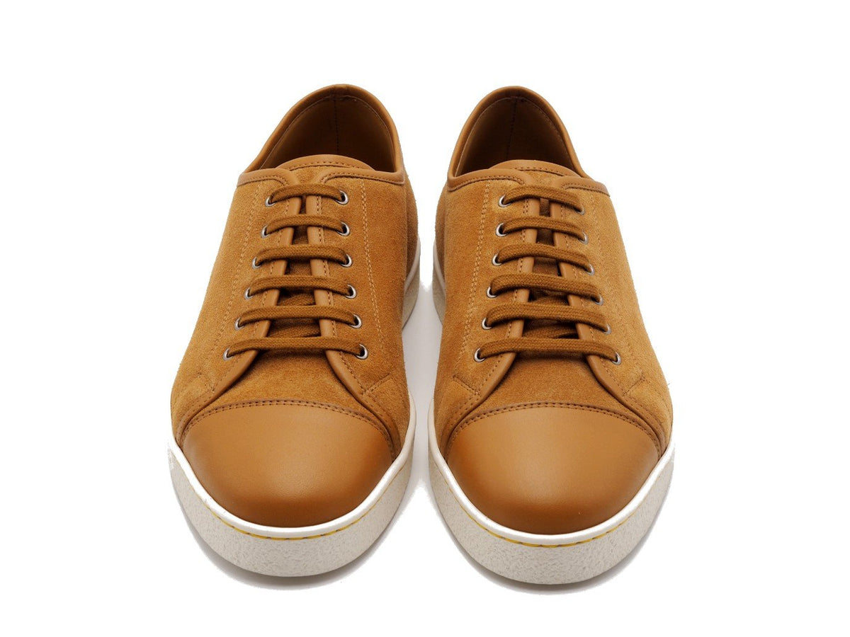 Front view of John Lobb Levah classic tennis sneakers in reed suede