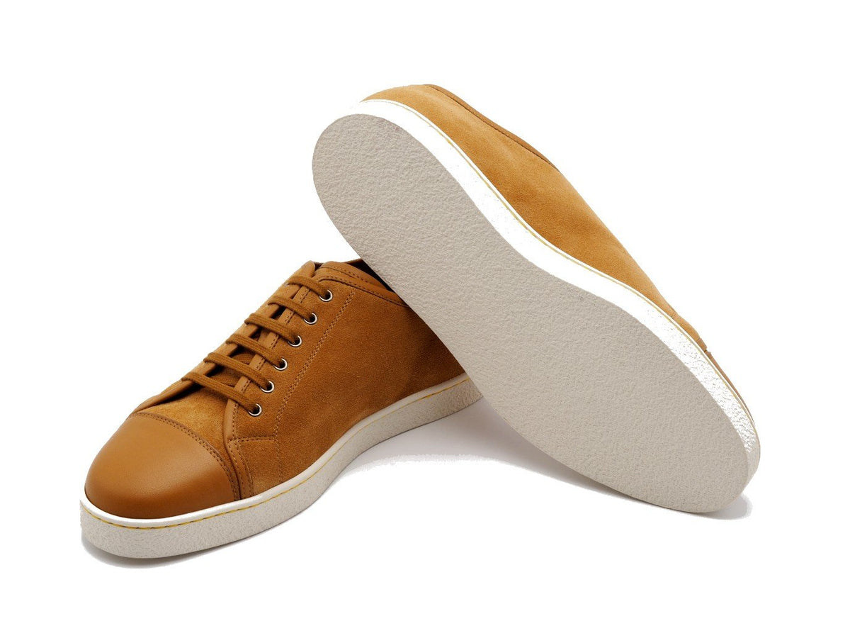 White rubber sole of John Lobb Levah classic tennis sneakers in reed suede