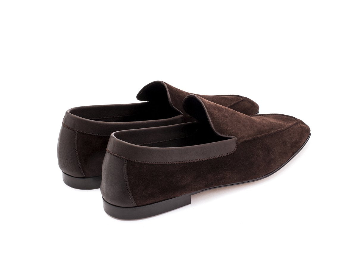 Back angle view of John Lobb Lounge house slippers in oscuro suede