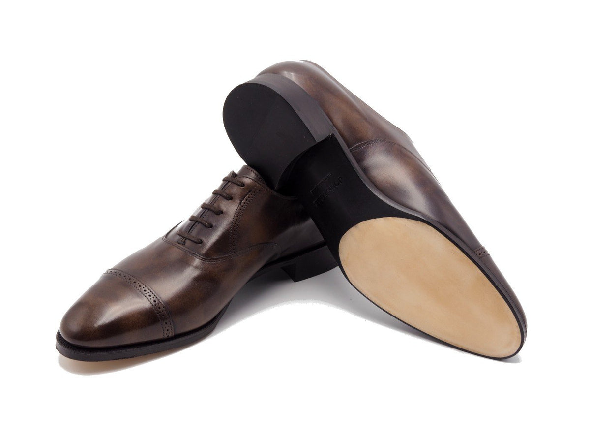 Prestige leather sole of John Lobb Philip II quarter brogue oxford shoes in dark brown museum calf