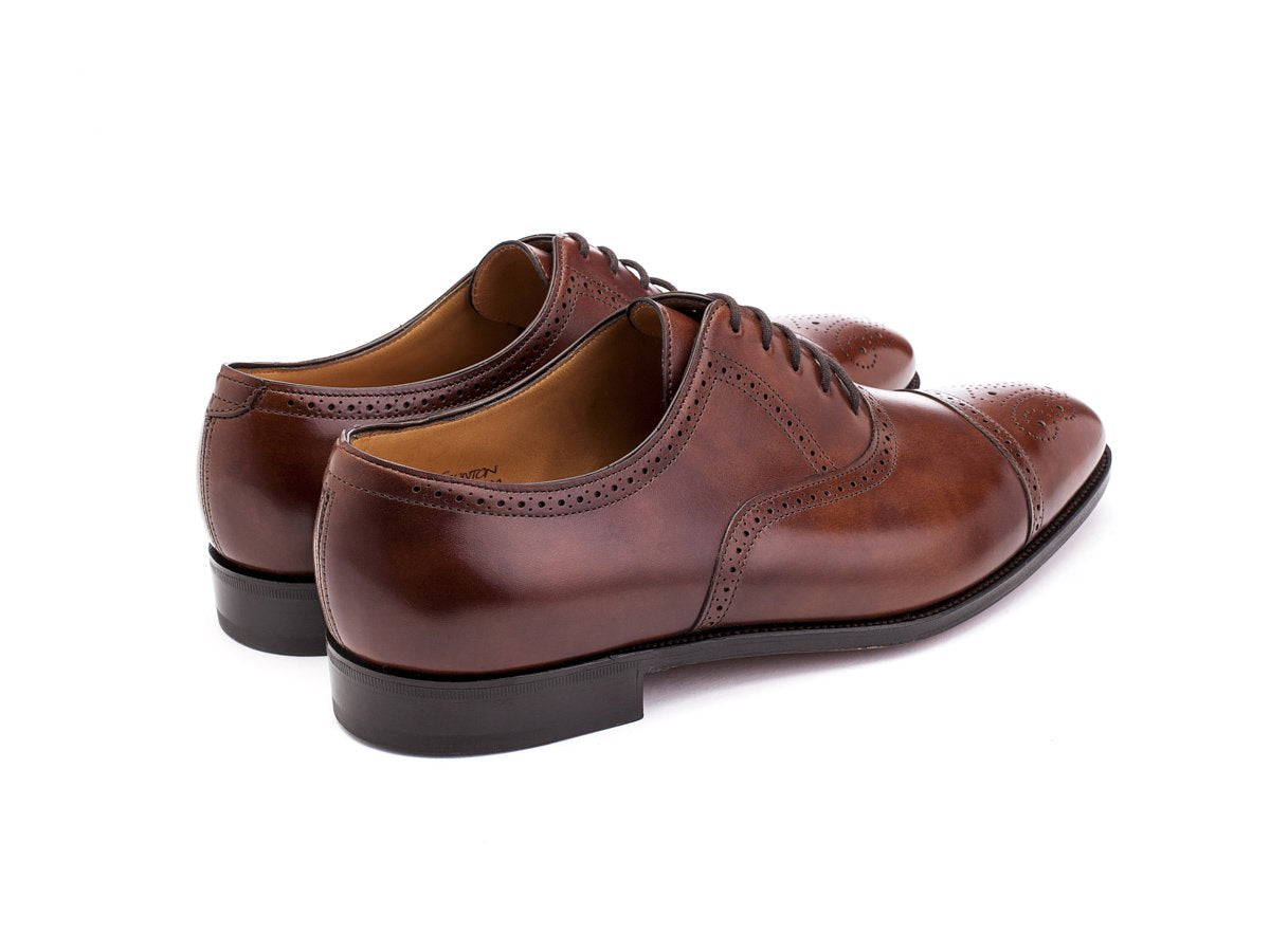 Back angle view of EE width John Lobb Saunton half brogue oxford shoes in bracken misty calf