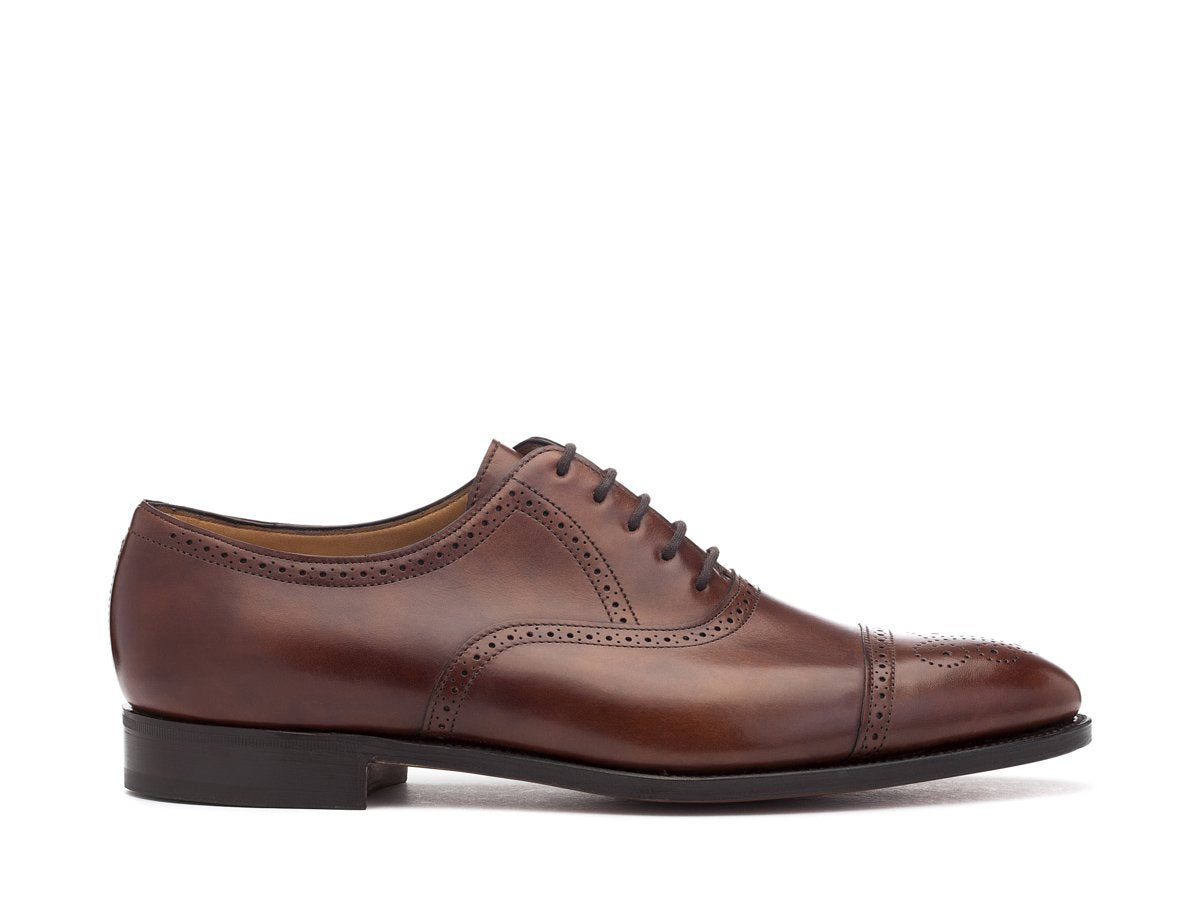 Side view of EE width John Lobb Saunton half brogue oxford shoes in bracken misty calf