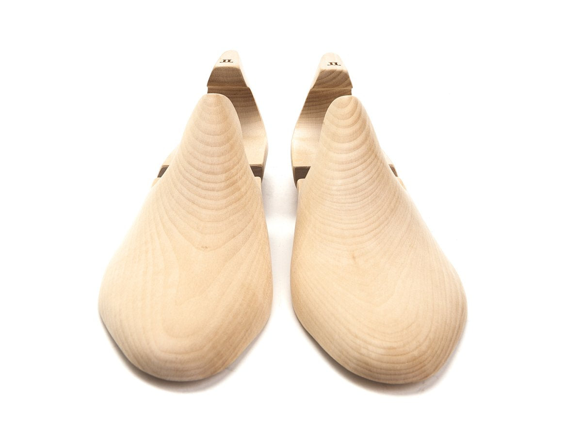 Front view of EE width John Lobb limewood shoe trees