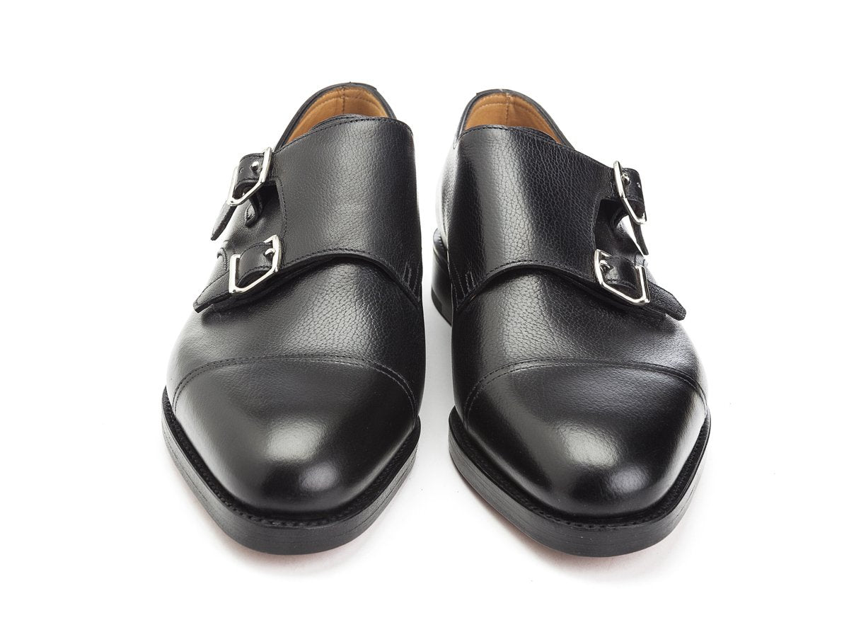 Front view of John Lobb William captoe double monk strap shoes in black buffalo calf
