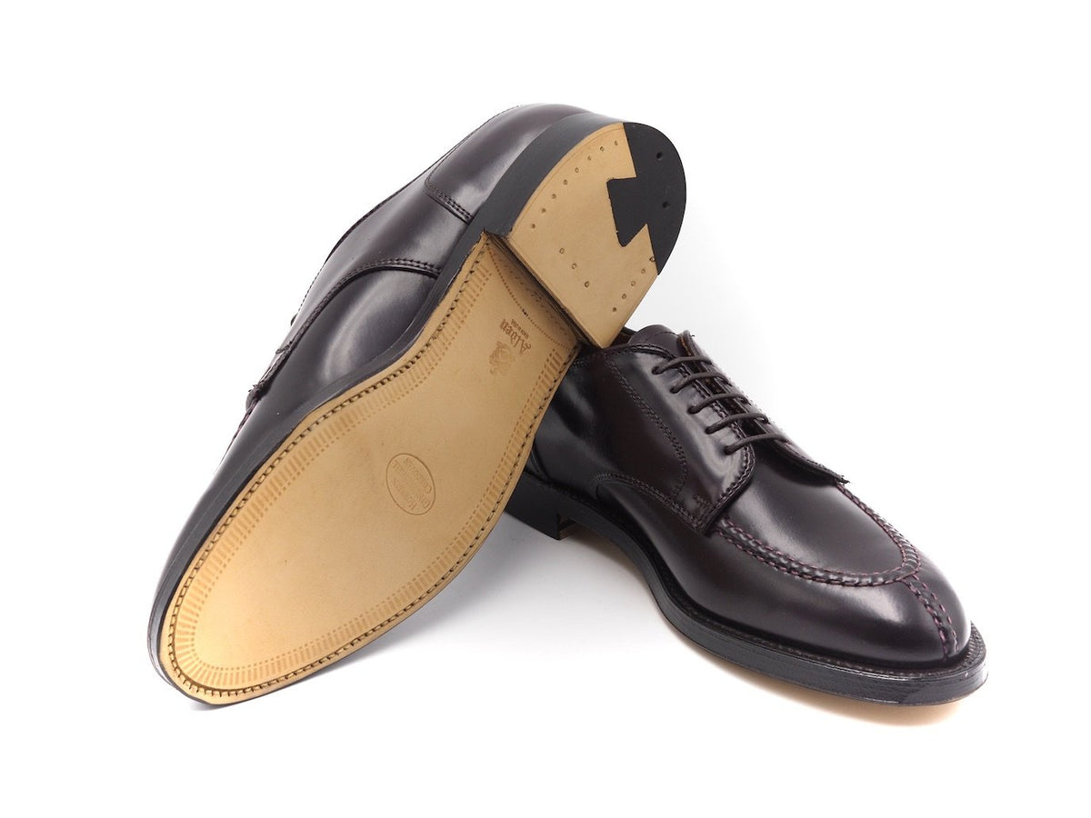 Leather sole of Alden Norwegian split toe blucher shoes in color 8 shell cordovan