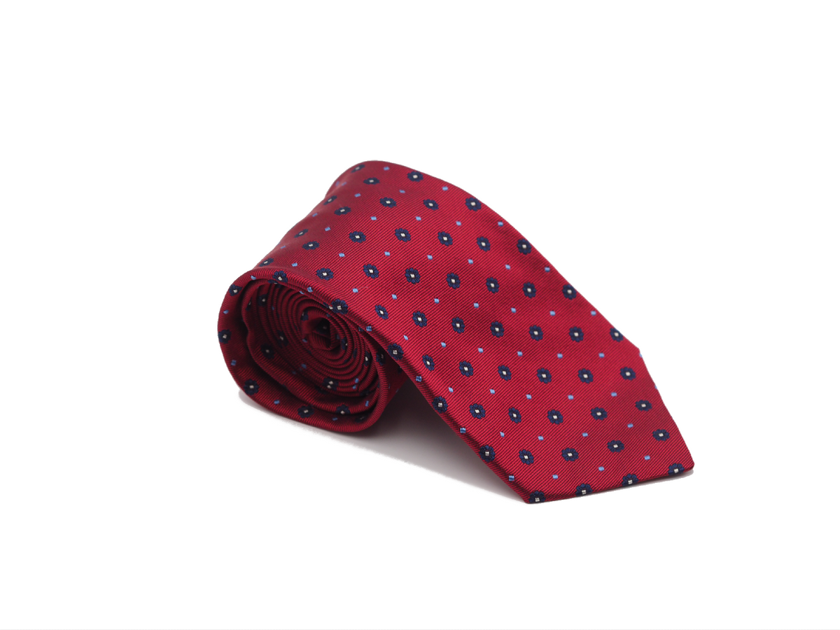 Silk Tie Jacquard Flower Red