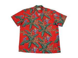 Aloha Shirt Cotton Jungle Bird Red