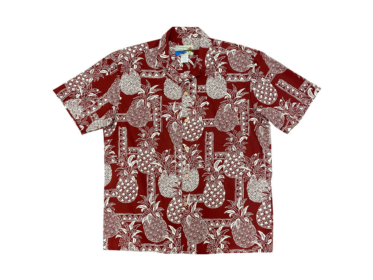 Aloha Shirt Cotton Tapa Pineapple Red