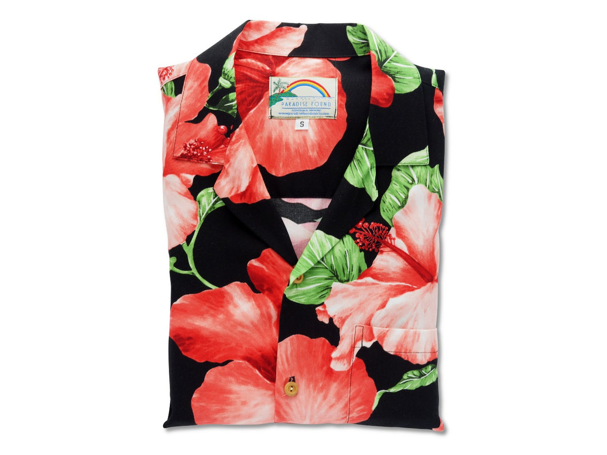 Aloha Shirt Hibiscus Blossom Black