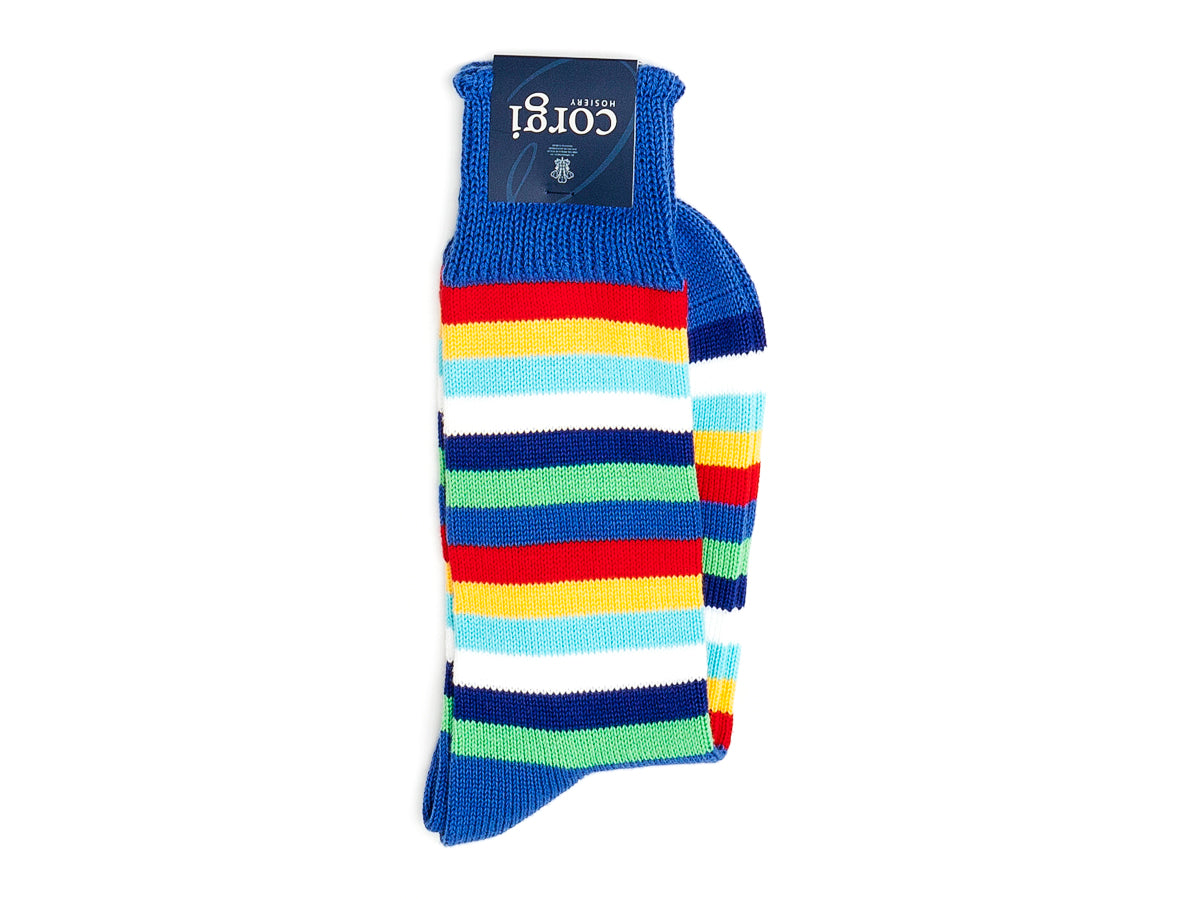 Seven Stripe Cotton Socks Blue