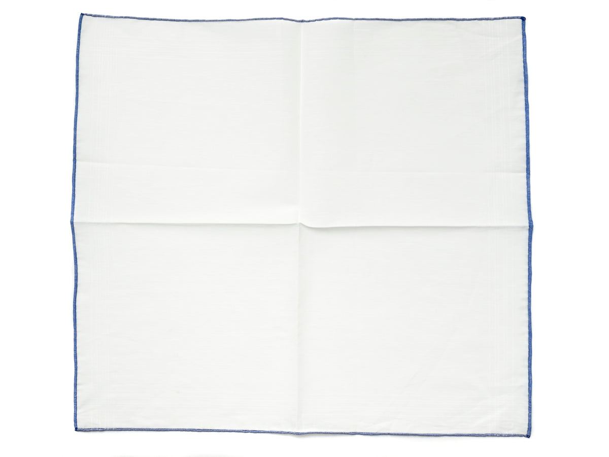 White Linen-Cotton Pochette with Navy Edge
