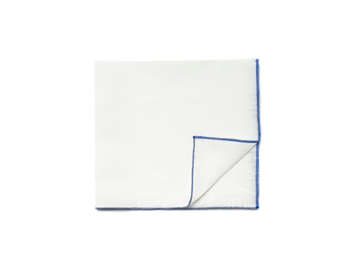 White Linen-Cotton Pochette with Navy Edge