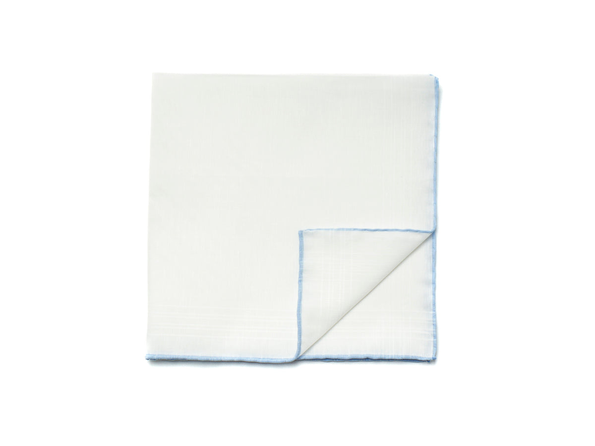 White Linen-Cotton Pochette with Light Blue Edge