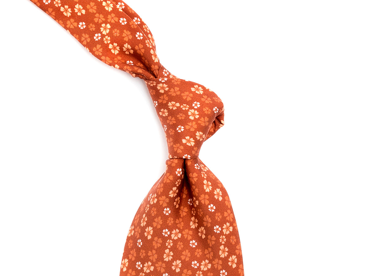 Fine Silk Tie Floral Burnt Orange