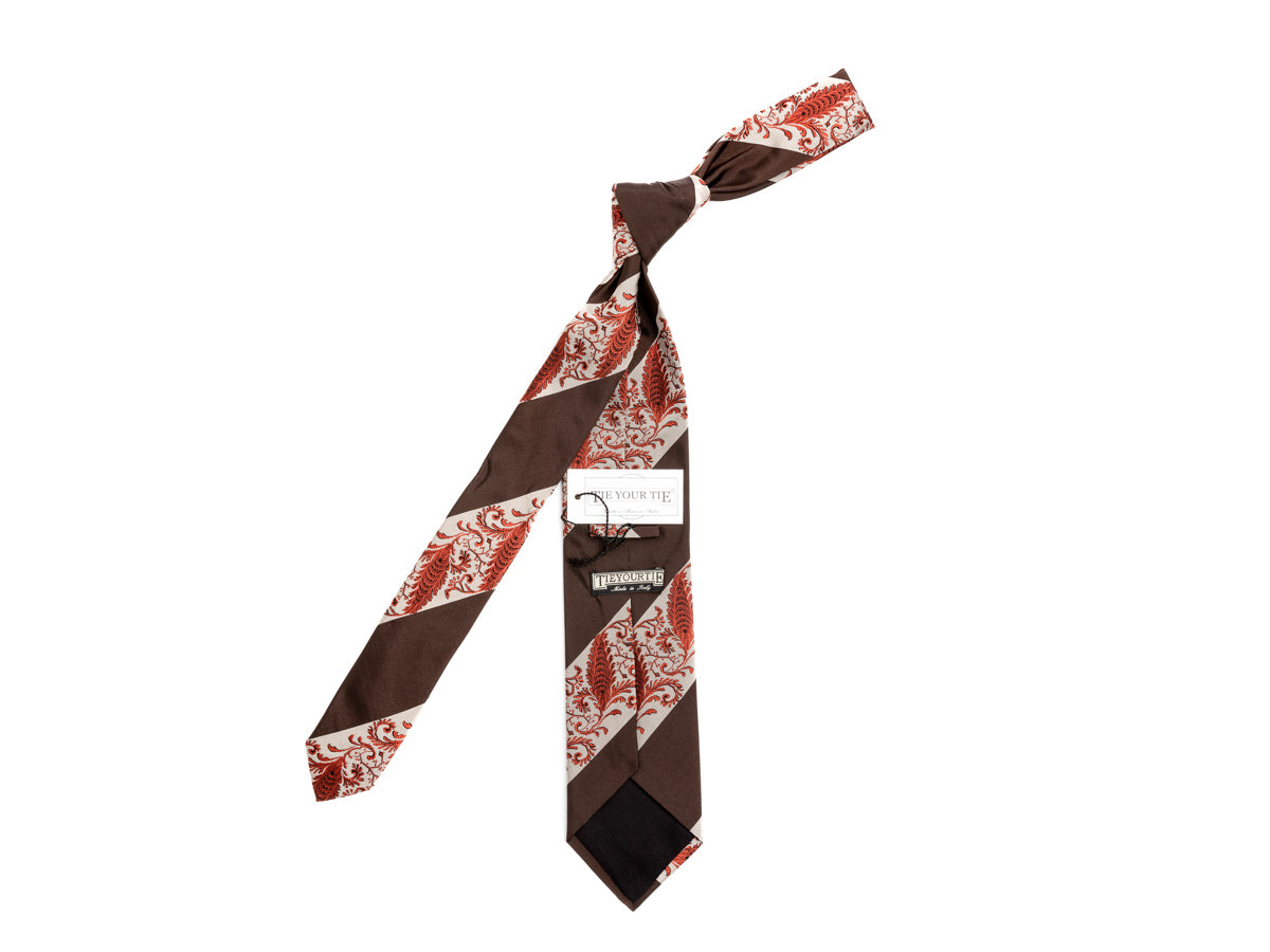Silk Striped Floral Tie Brown