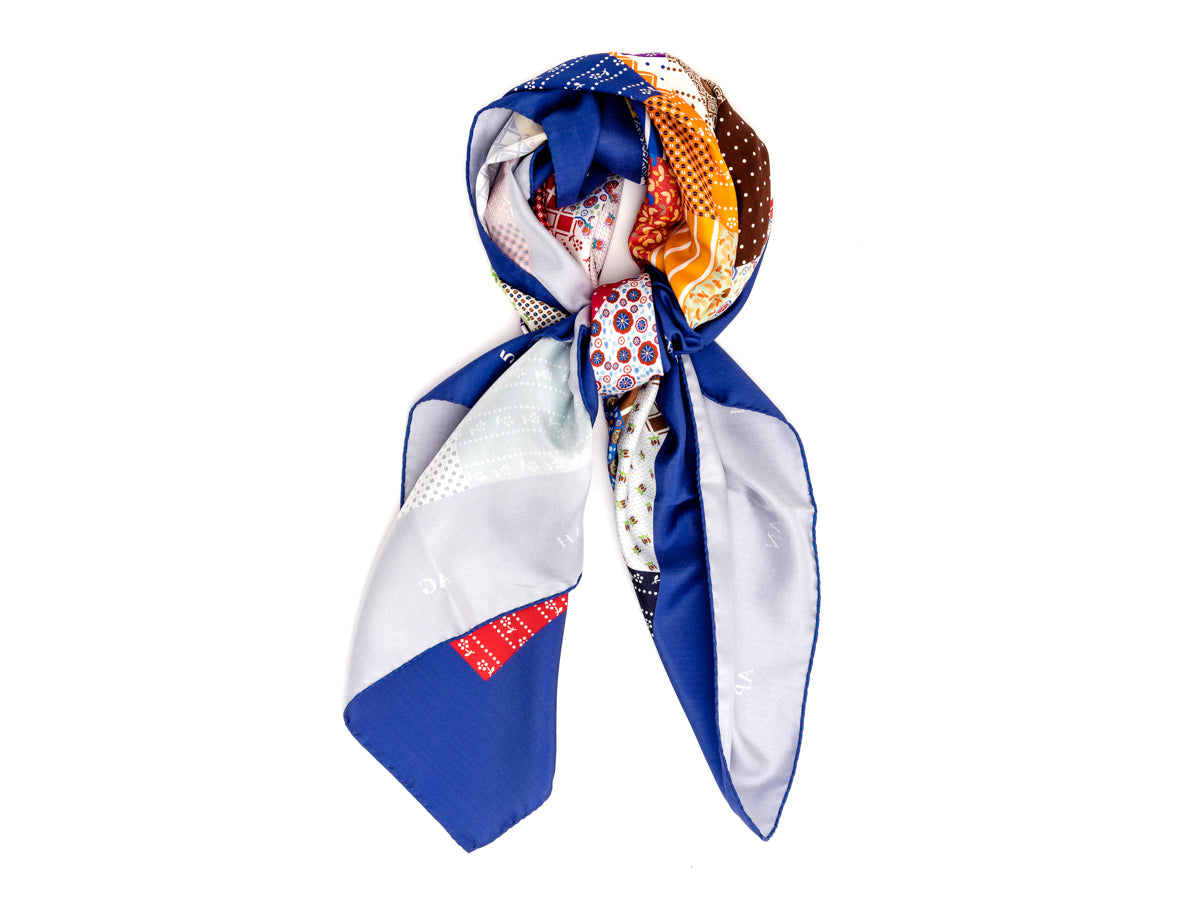 Silk Patchwork Foulard Floral Blue – Double Monk