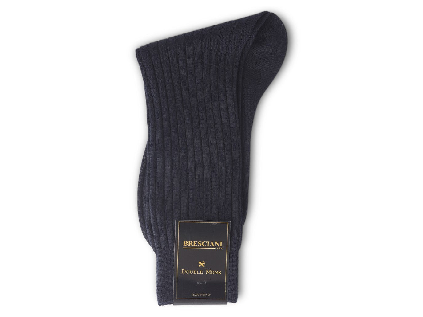 Calf Length 100% Wool Socks Plain Ribbed Navy