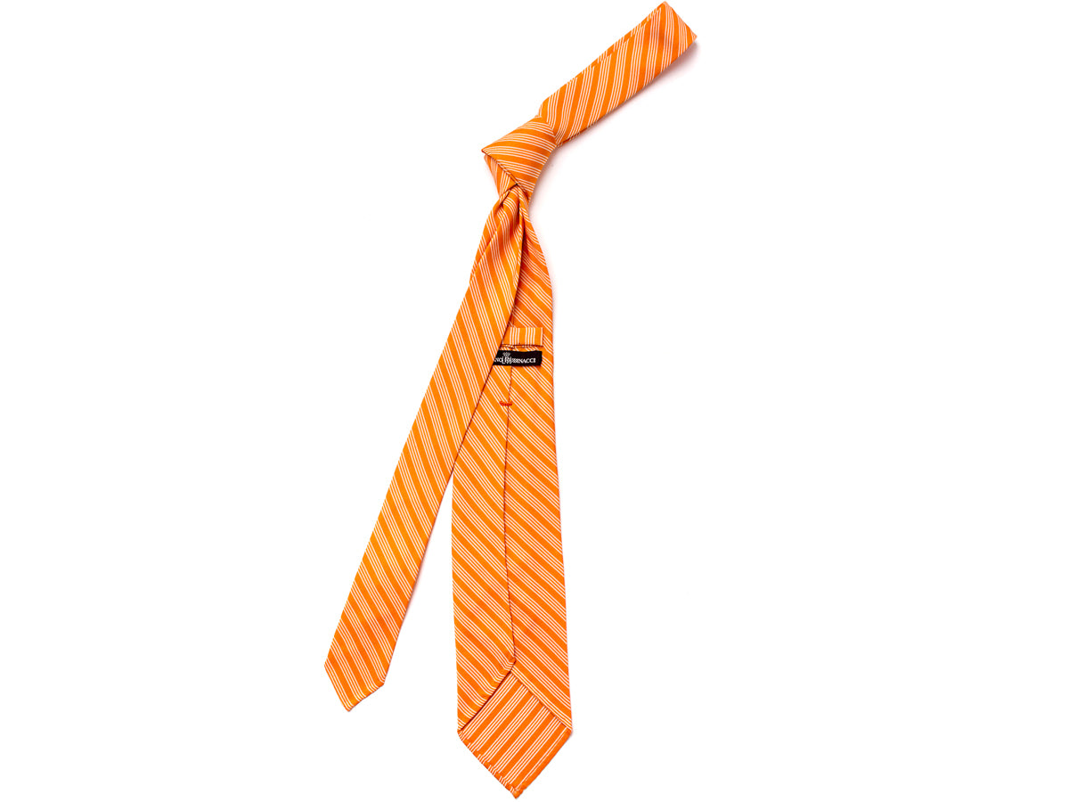 Unlined Seven Fold Silk Tie Stripe Orange