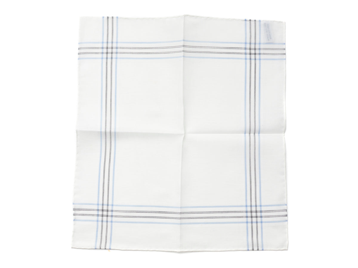 White Pocket Square with Fine Border Stripe