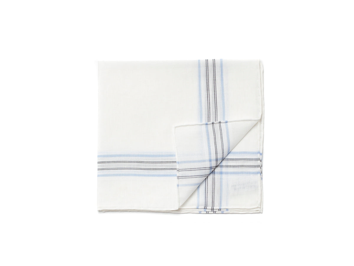 White Pocket Square with Fine Border Stripe